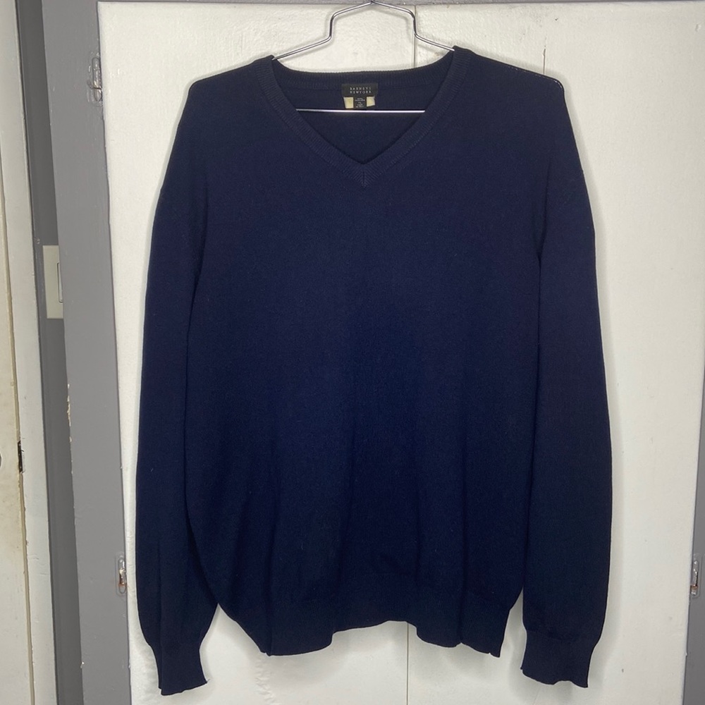 Barney’s New York Mens V-Neck 100% Cashmere Sweater Sz XL Elbow Patches
